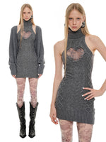Cable Knit High-neck Dress