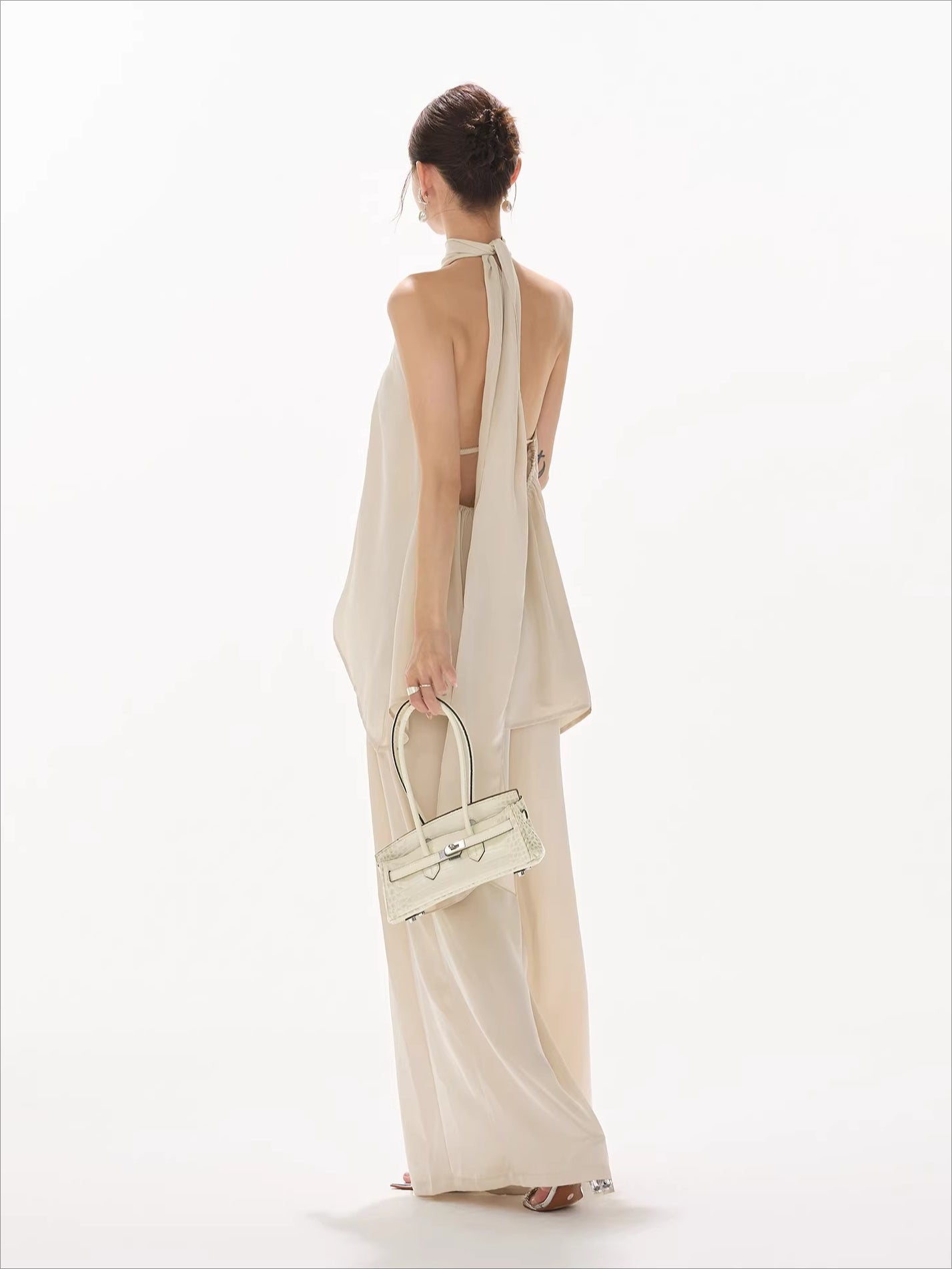 Satin Halter Tie Asymmetric Top