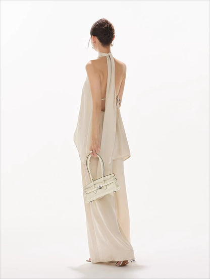 Satin Halter Tie Asymmetric Top