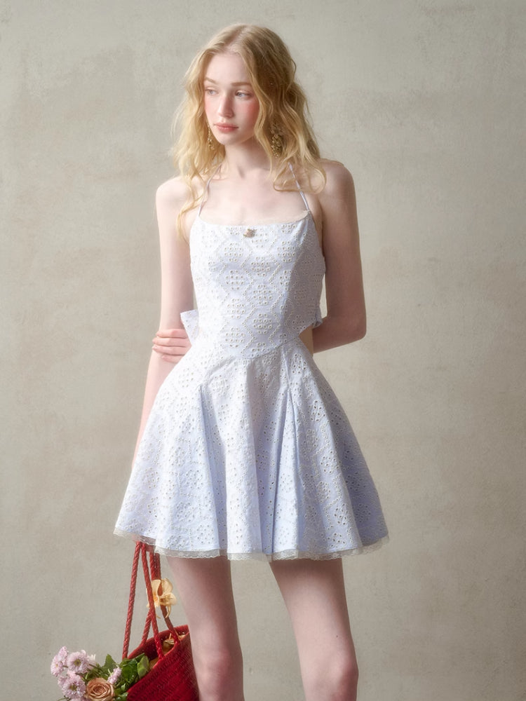 Natural Cotton Embroidered Little Blue Dress