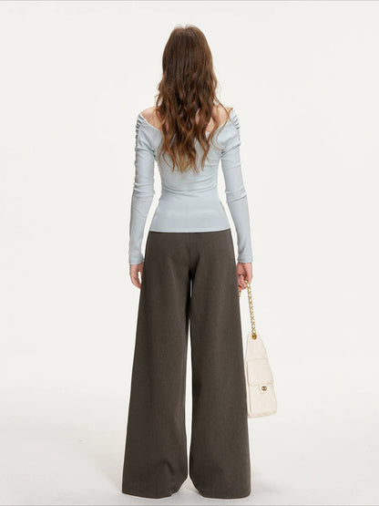 Gray Lace Waist Wide Pants