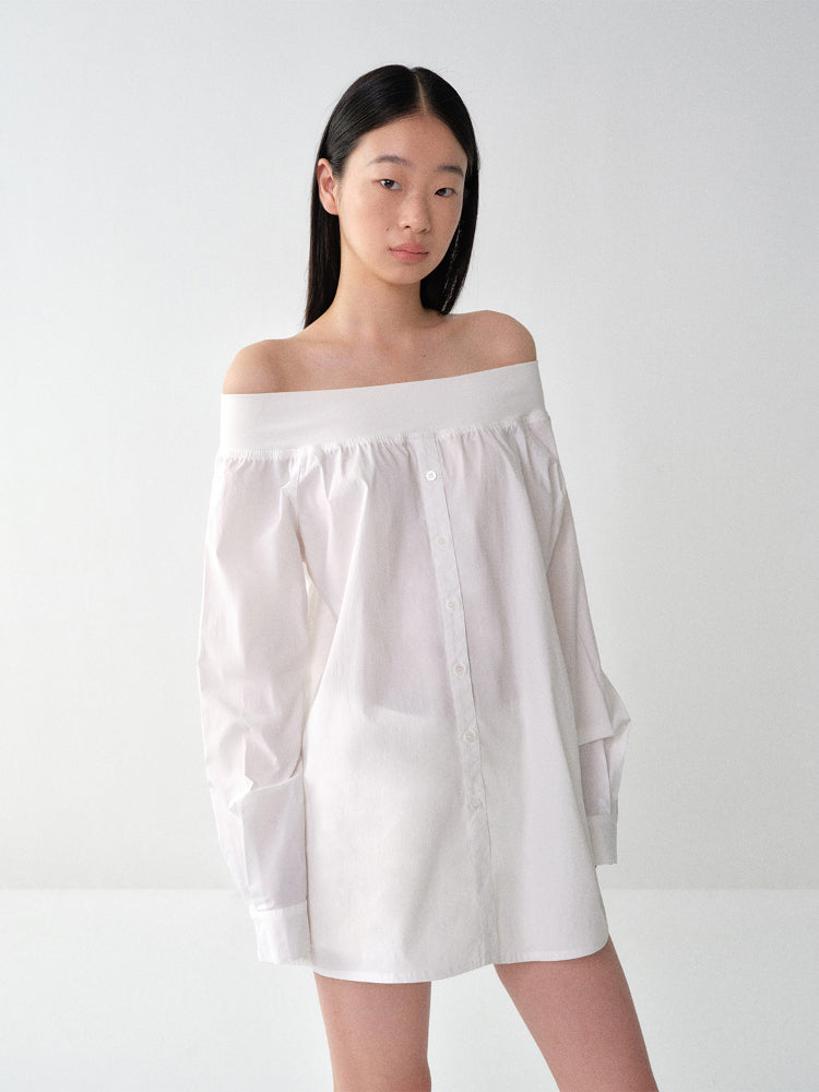 One-Shoulder Mid-Length Shirt Dress