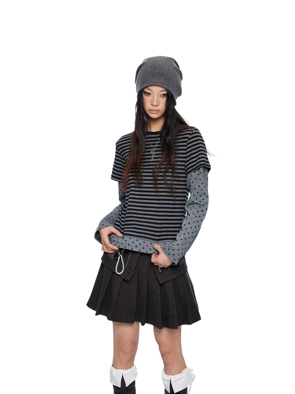 Polka Dot Striped Layered Top