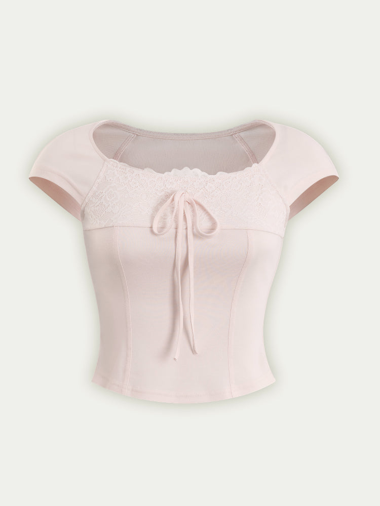 Lace Trim Short Sleeve T-shirt