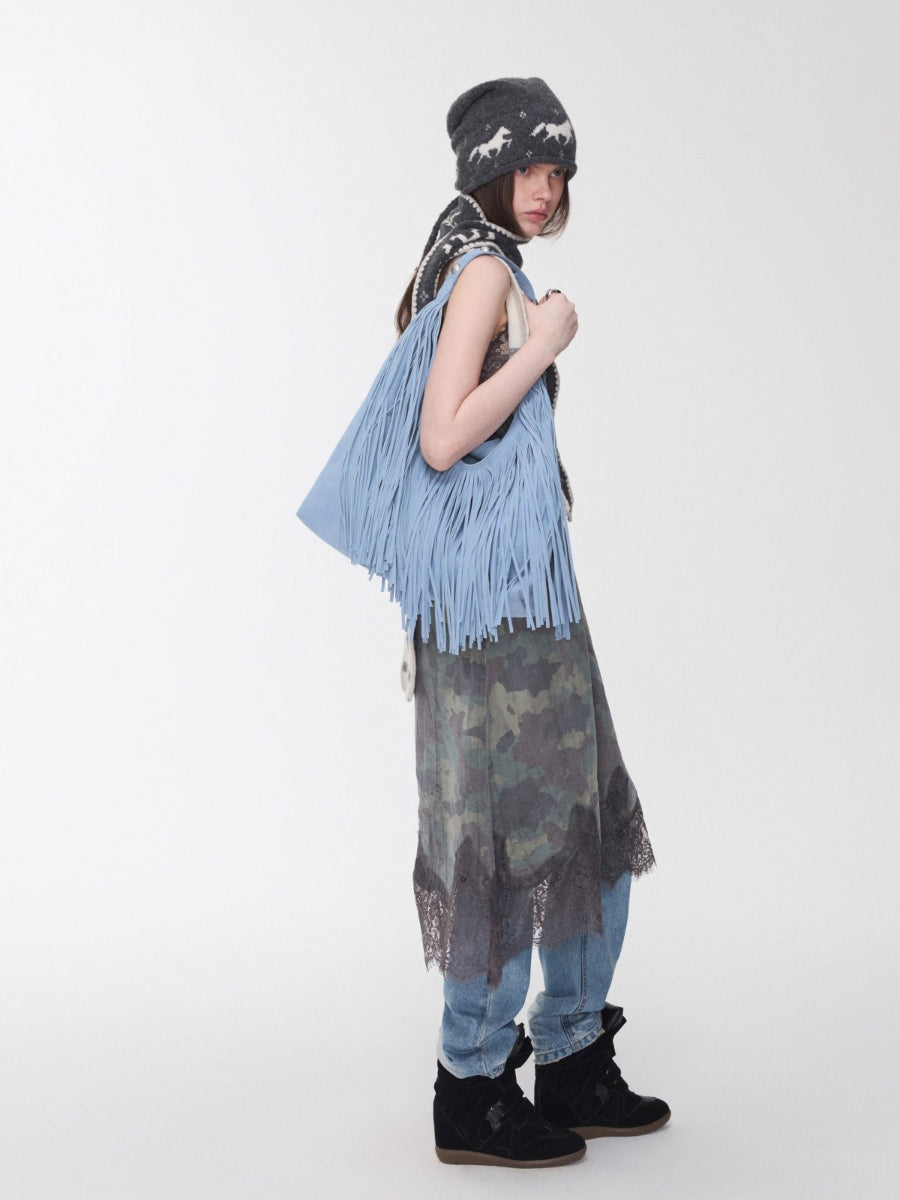 Camouflage Lace Trim Slip Dress