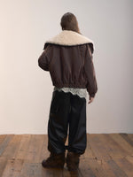 Velvet Denim Oversized Fur Collar Down Jacket