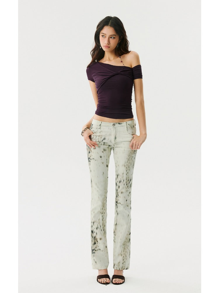 Waterfall Leopard Low-Rise Straight Pants
