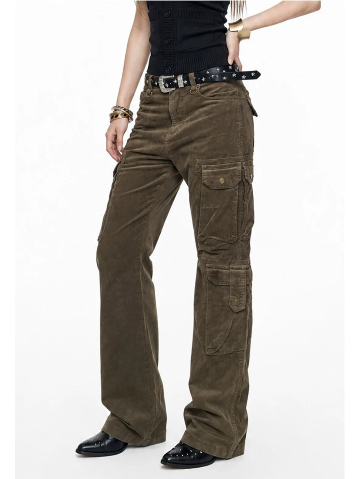 Y2K Olive Flare Cargo Pants