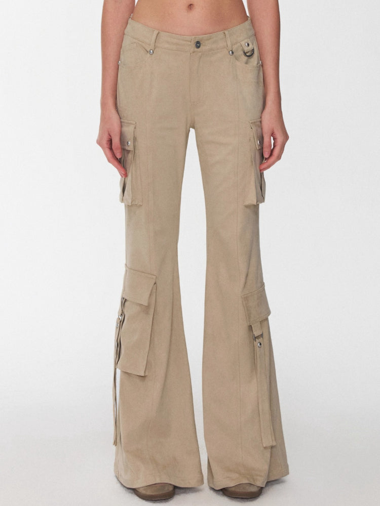 Suede Studded Cargo Flare Pants