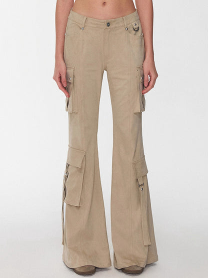 Suede Studded Cargo Flare Pants