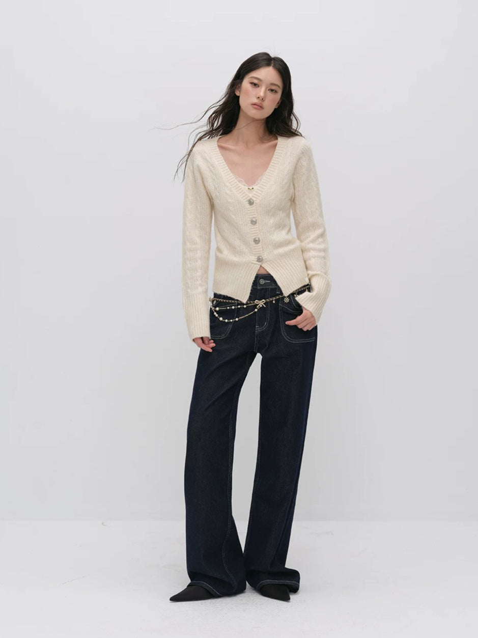 Cable-Knit V-Neck Cardigan