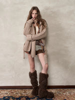 Oatmeal Scarfed Knit Sweater