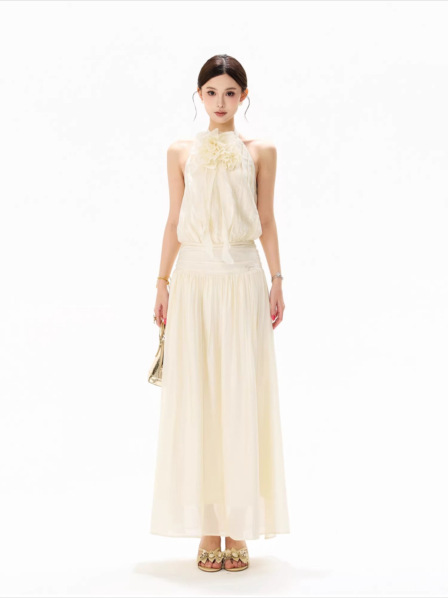 Floral Halter Chiffon Midi Dress