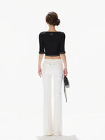 Black Silver Knit Crop Top