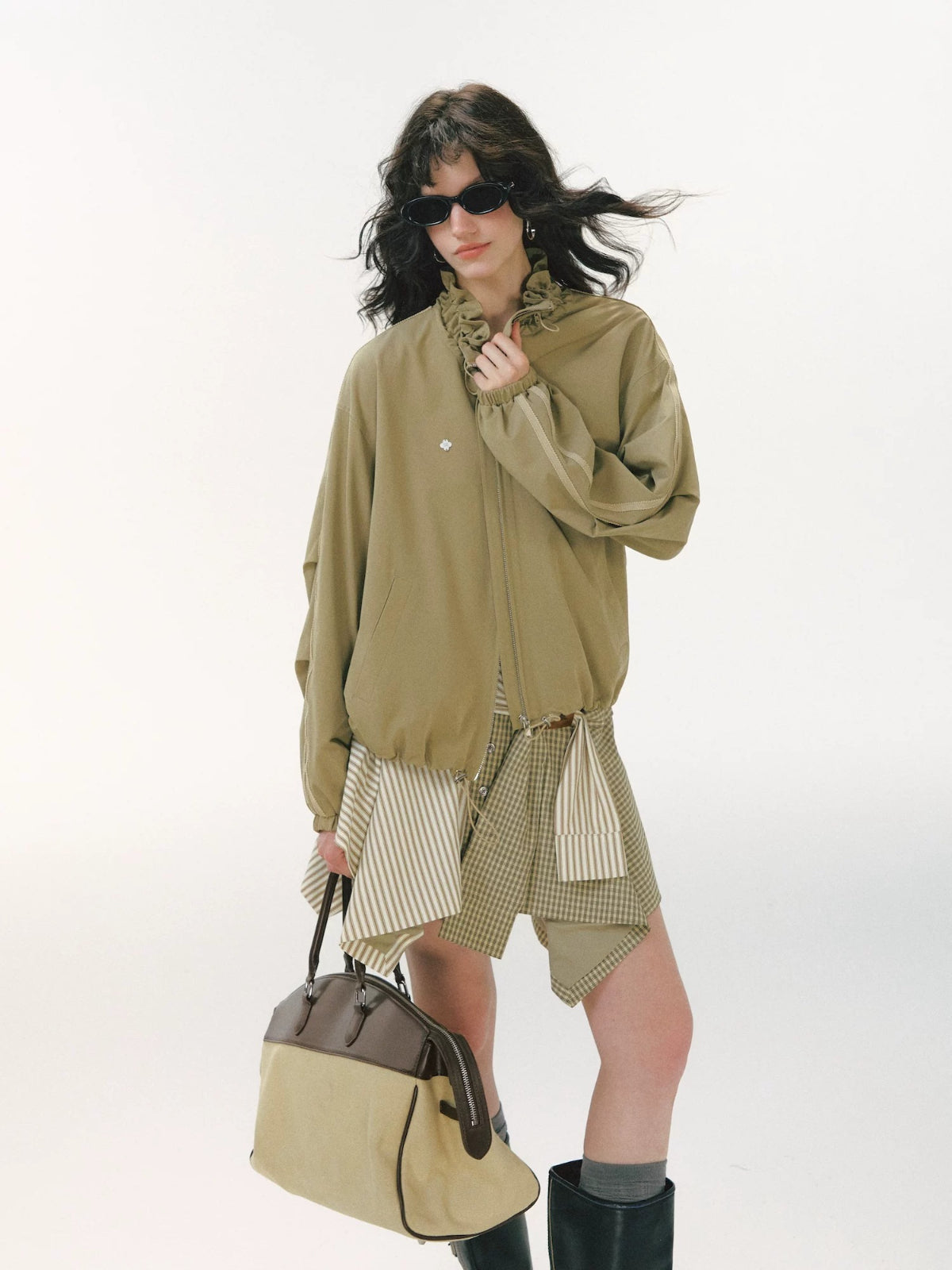 Ribbon Ruffle Drawstring Jacket