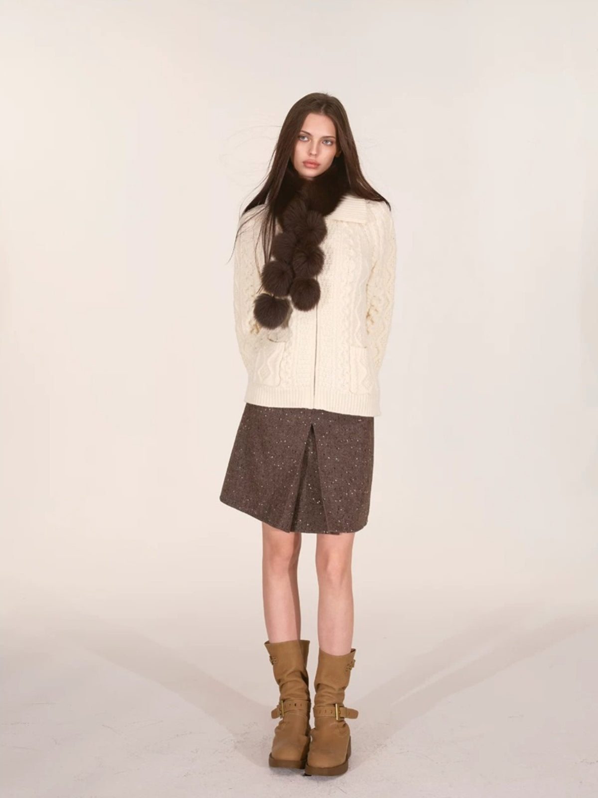Speckled Faux Fur A-Line Skirt