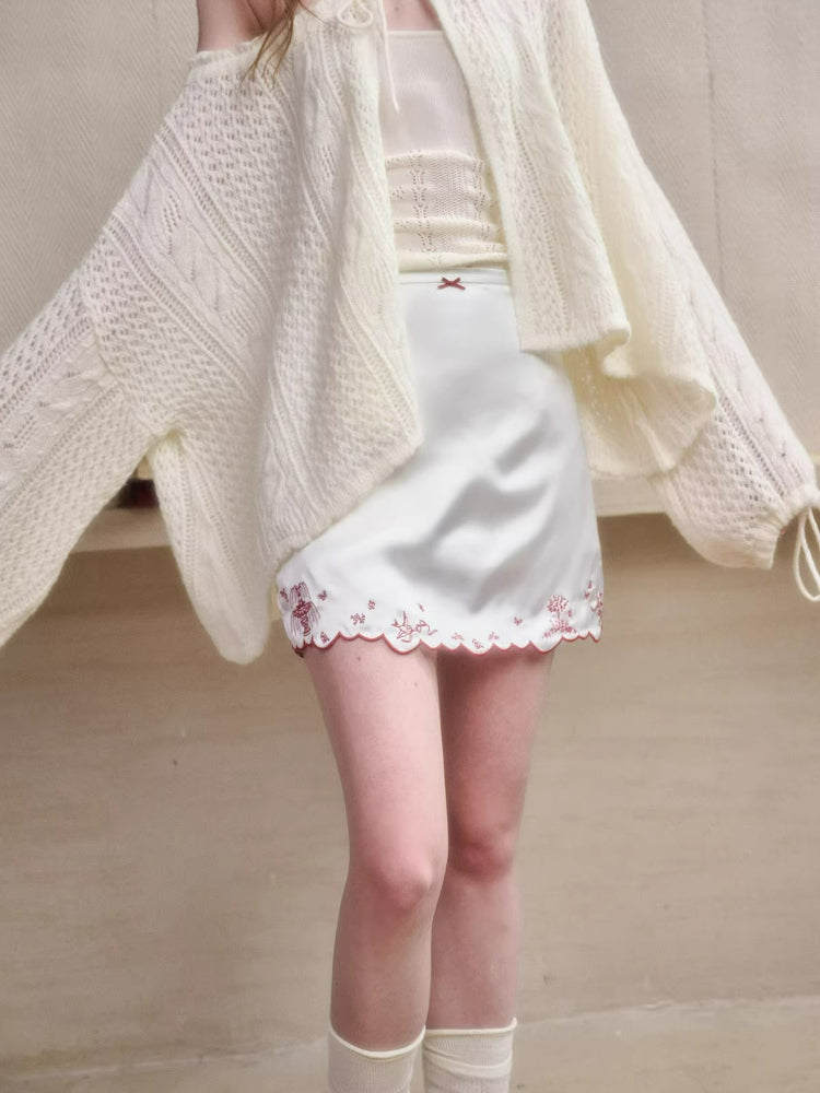 Mint Embroidered Satin A-Line Skirt