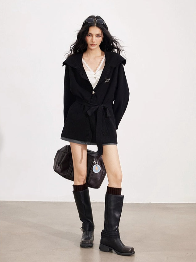 Oversized Collar Knit Jacket