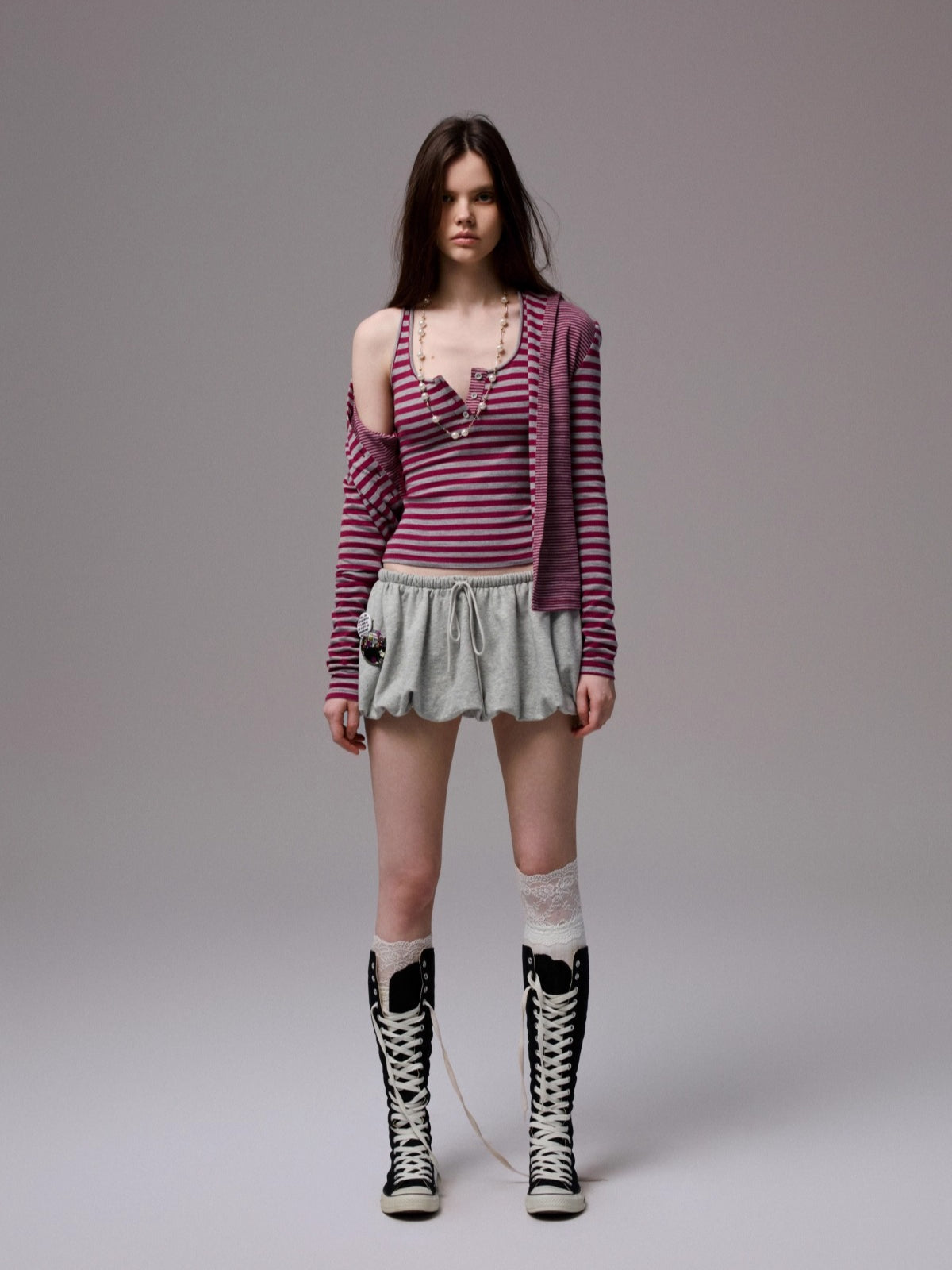 Double-Face Striped Knit 3-Piece Set