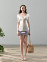 Knit Blouse & Polka Dot Satin Skirt Set