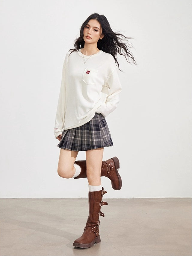 Plaid &amp; Brown Wool Pleated Mini Skirt