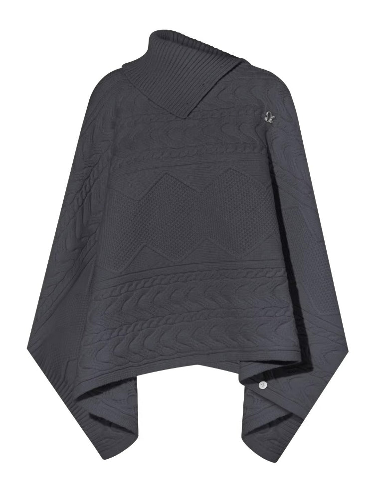 Cable-Knit Asymmetric Collar Cape Top