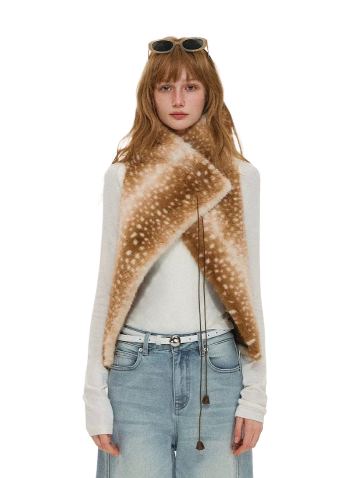 Vintage Tie Front Faux Fur Vest