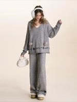 Embroidered Knit Lounge Set