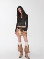 Vintage Deer Print Faux Fur Skirt