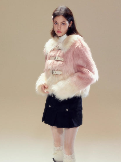 Pink Reversible Ombre Faux Fur Jacket