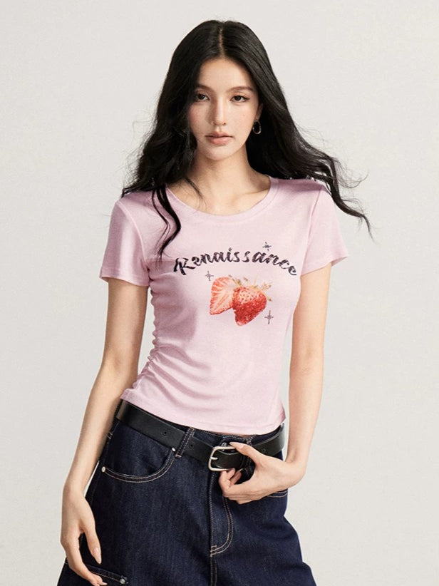 Strawberry Printed Lyocell T-Shirt