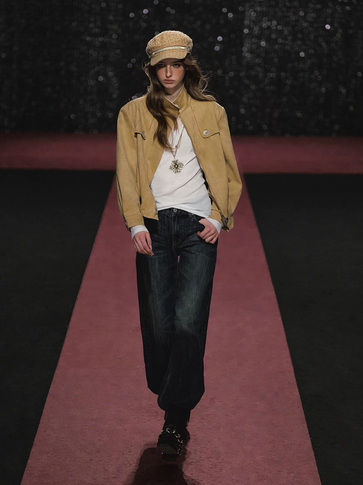 Plaid Embroidered Wide Leg Jeans