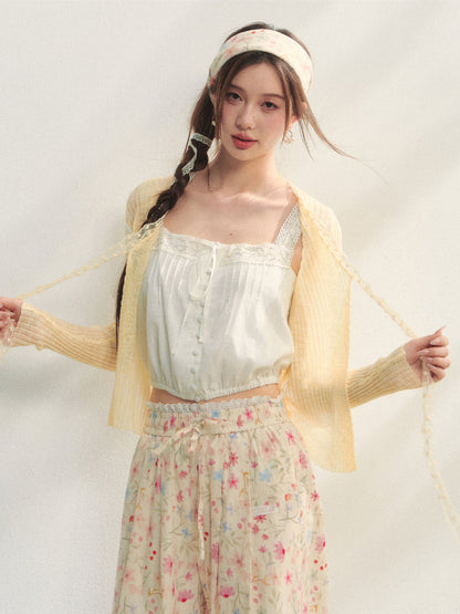 Waist-Cinching Lace-Trimmed Spaghetti-Strap Vest