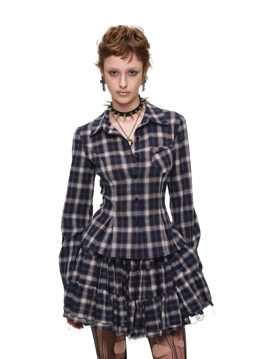 Plaid Shirt &amp; Skort Set