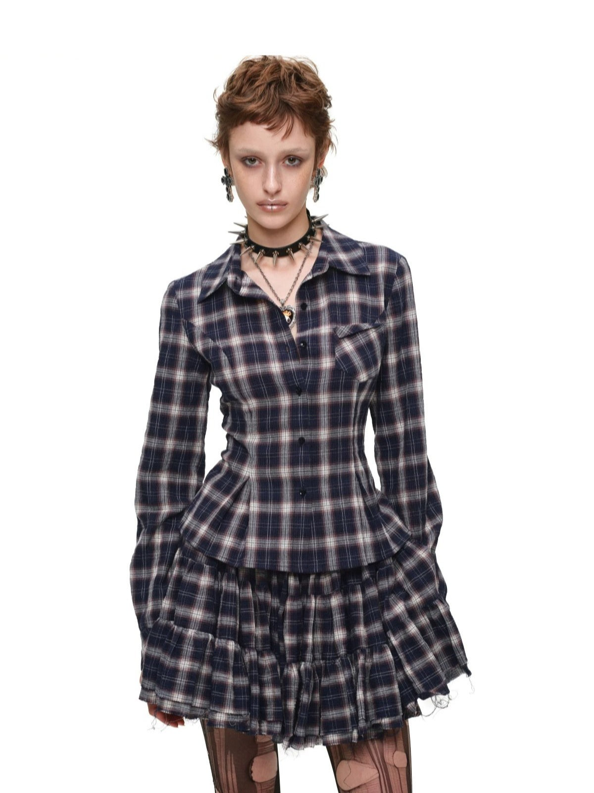 Plaid Shirt &amp; Skort Set