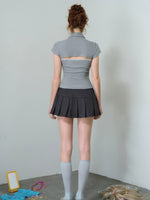 Gray Polo Knit Two-Piece Top