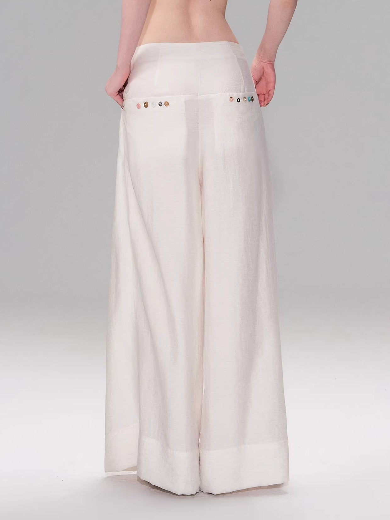 Beige Pleated Accordion Pants