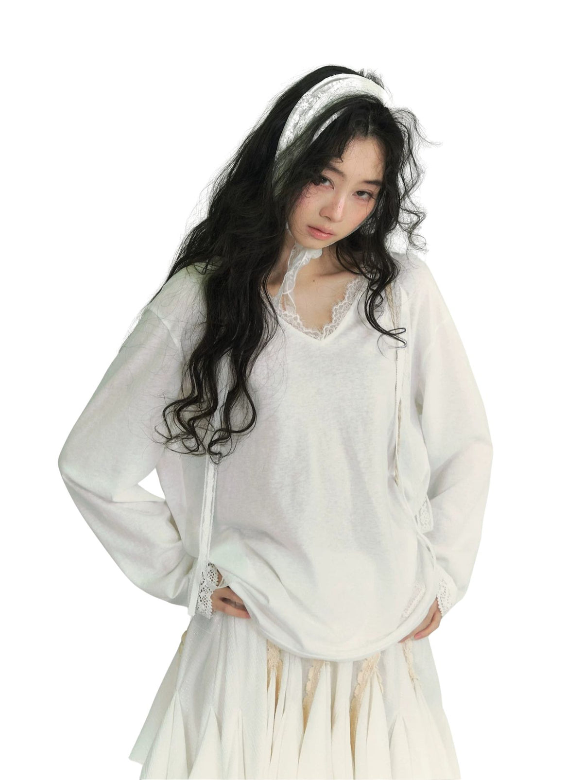 Lace Ribbon Hoodie Tee