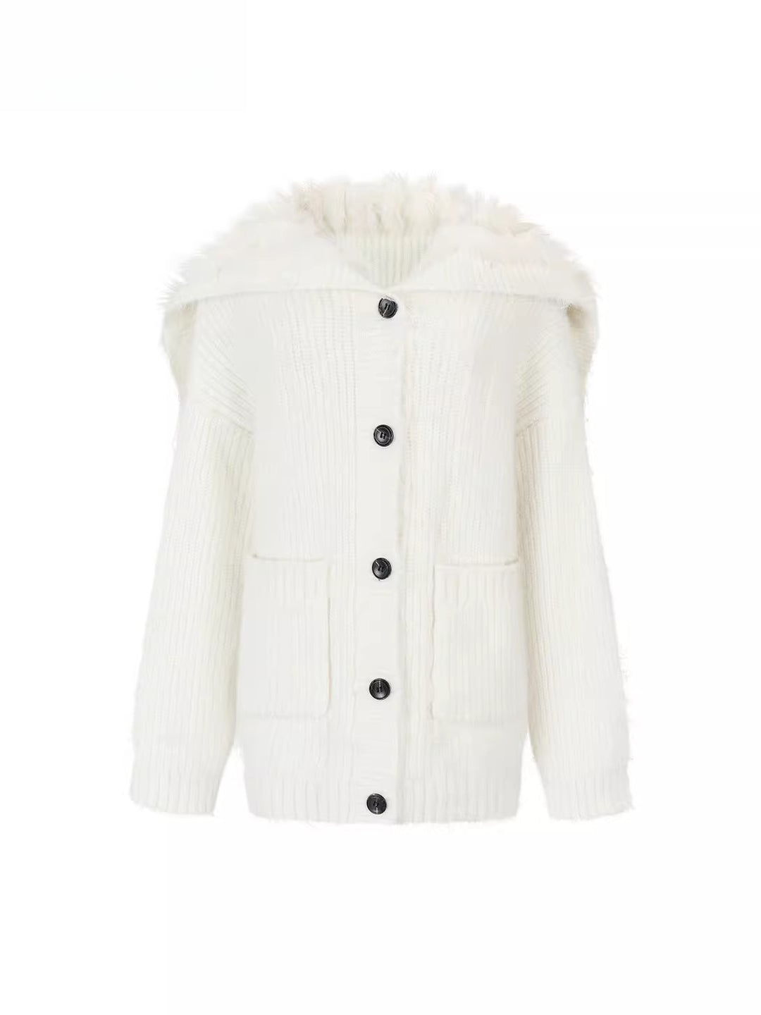 Fox Fur Large Notch Collar Cardigan