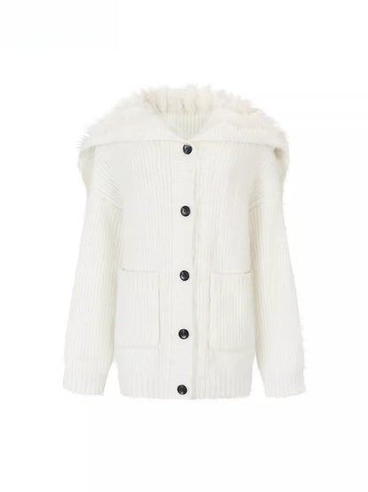 Fox Fur Large Notch Collar Cardigan