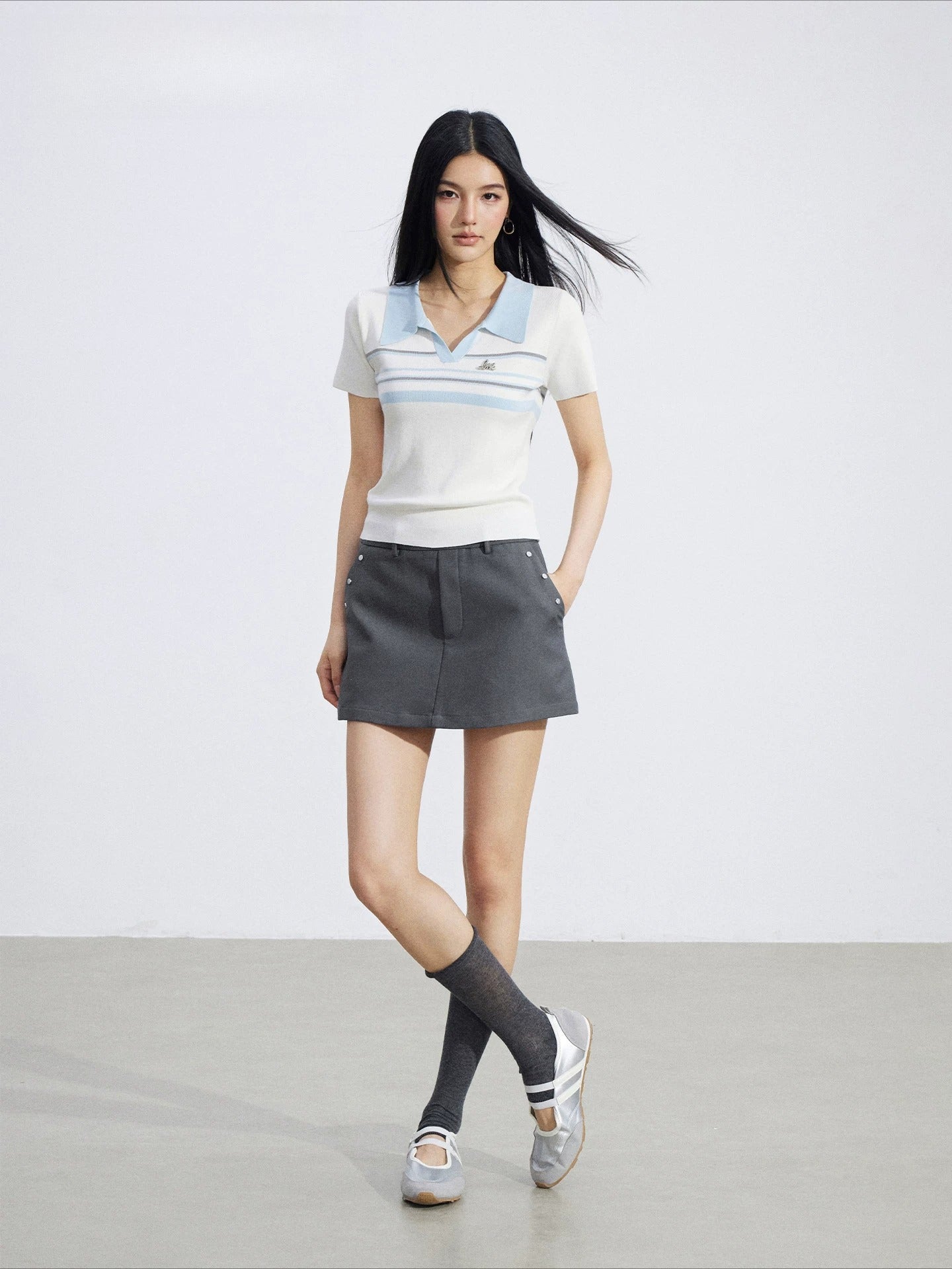 Striped Polo Ice-Silk Top