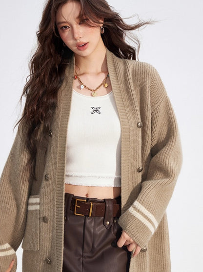 Detachable Collar Long Knit Coat