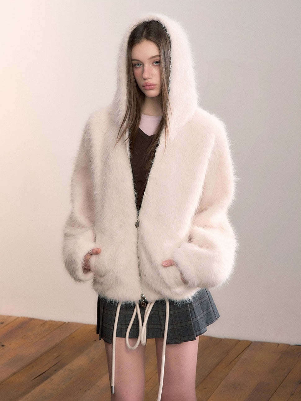 Plush Hooded Faux Fur Jacket