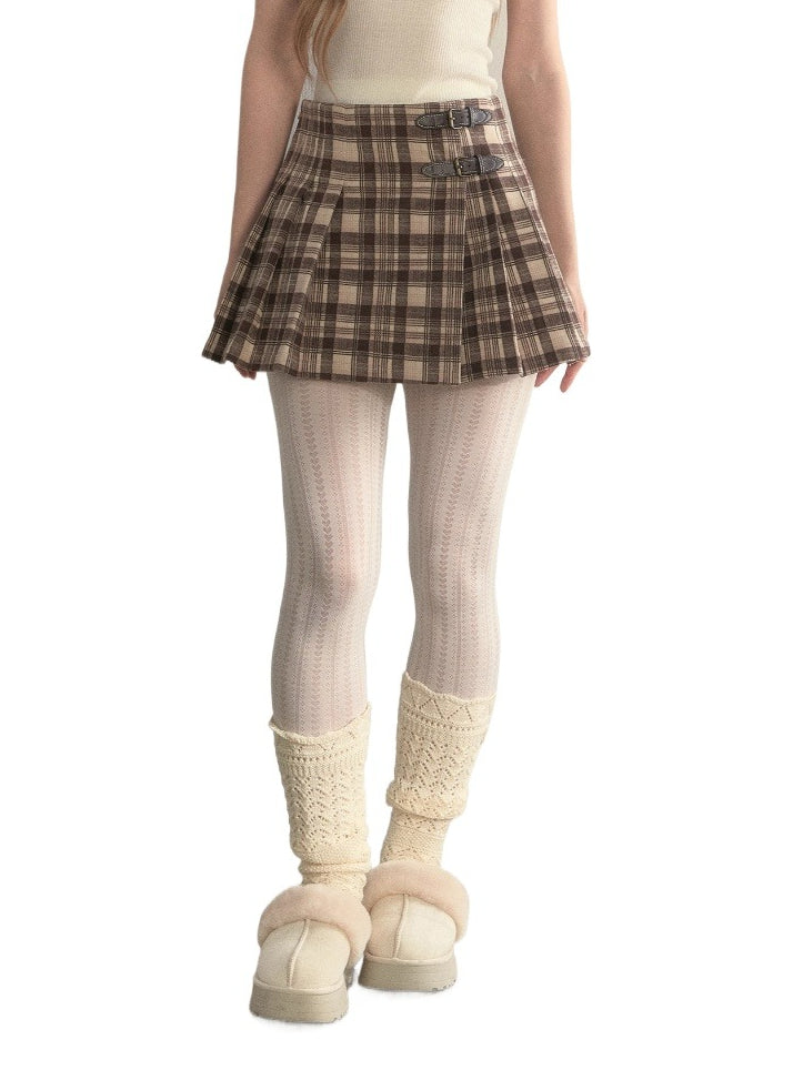 Vintage Wrap Plaid Pleated Skirt