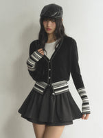 Contrast Striped V-Neck Knit Cardigan