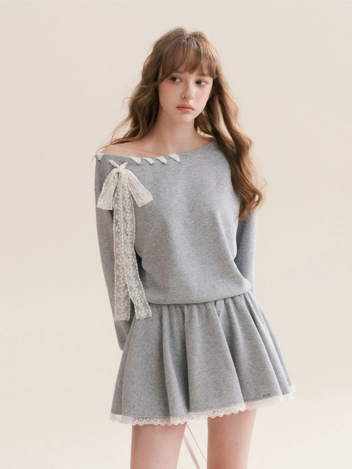 Lace Trim Sweatshirt Dress