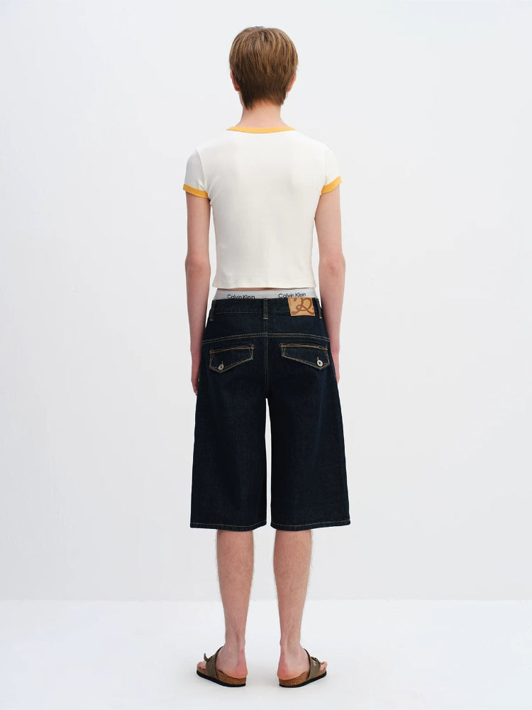 Raw Denim Cropped Straight Pants