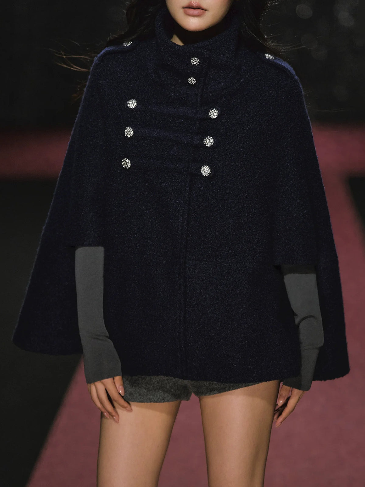 Napoleonic Double-Breasted Stand Collar Cape Coat
