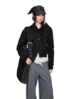 Button Embroidered Cropped Hoodie