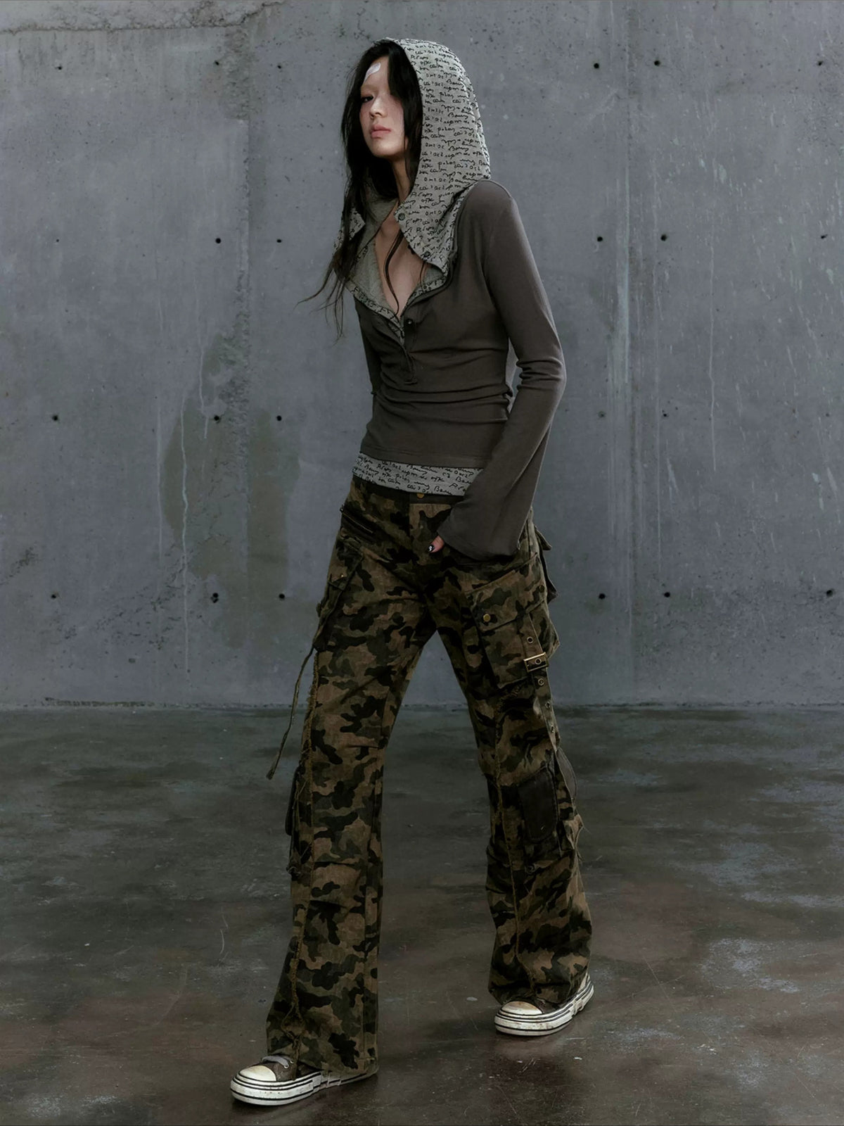 Layered Punk Hooded Top